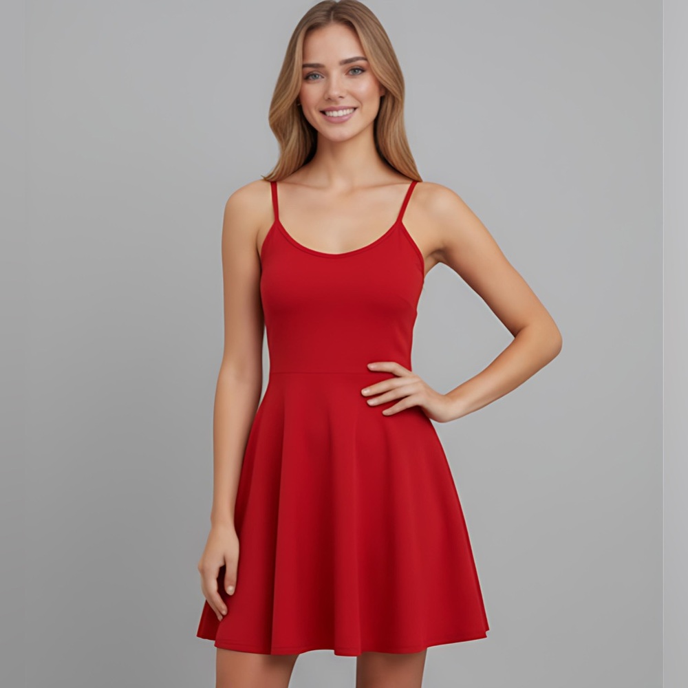 Flare Hem Cami Dress Red